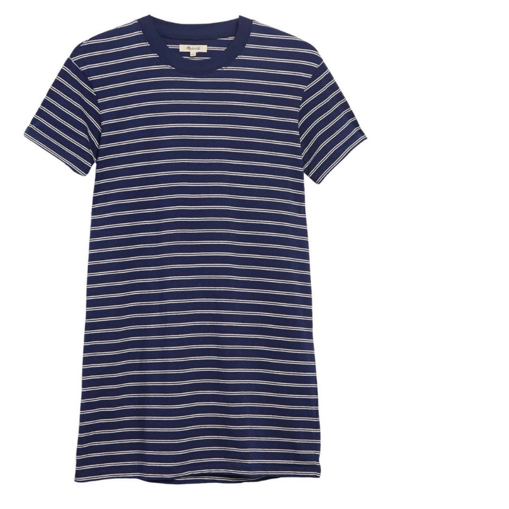 Madewell Stripe T-Shirt Tina Dress Navy Blue L